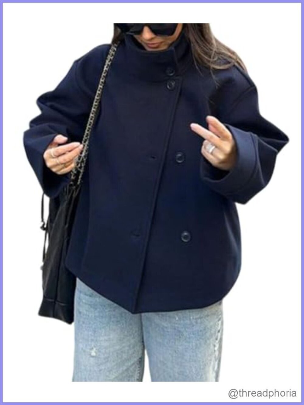 Wool Blend Crop Pea Coat Winter Loose Casual Short Jacket